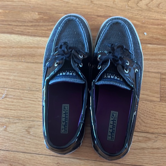 Black Sequin Patent Sperry Boat Shoes - Picture 2 of 7